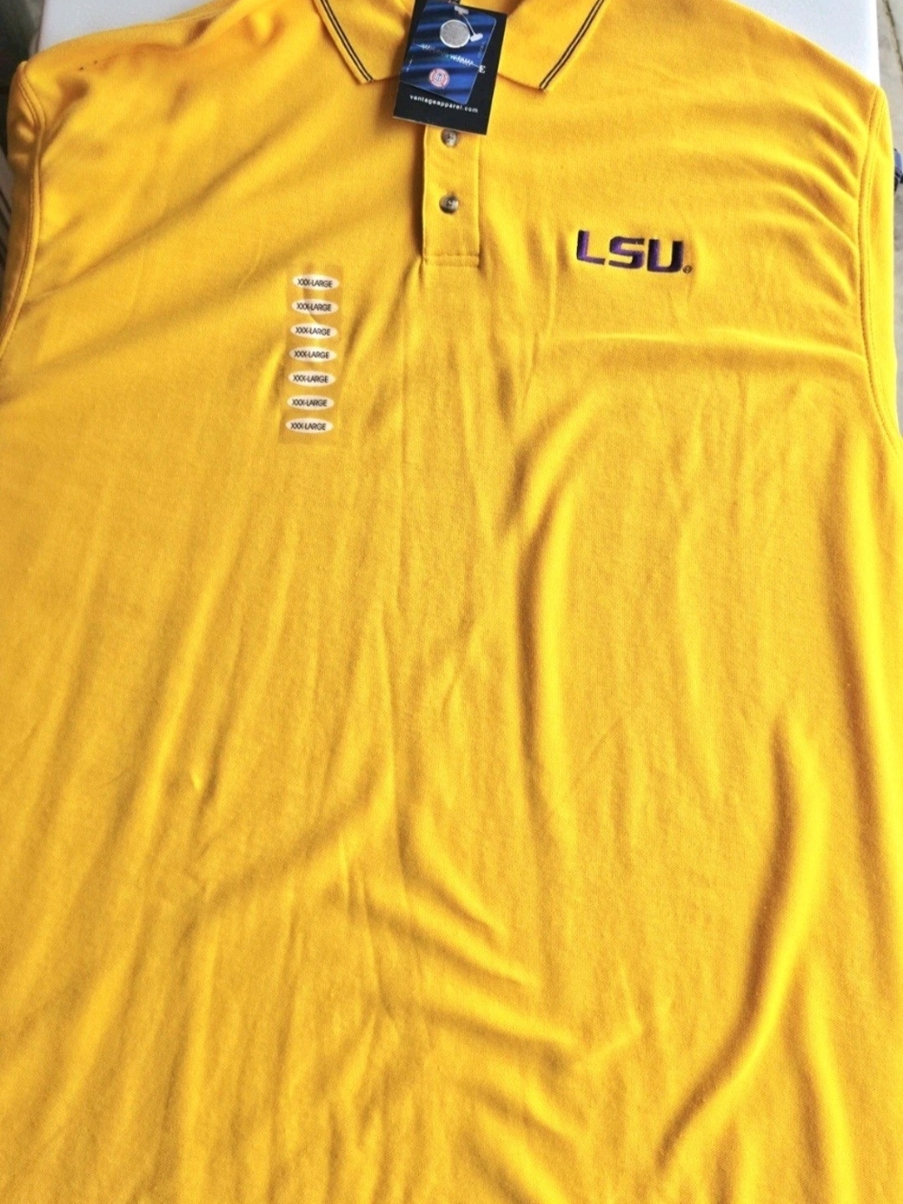 LSU Tigers NCAA Polo Shirt Men's 3XL Yellow Purple Vantage Apparel NWT Game Day